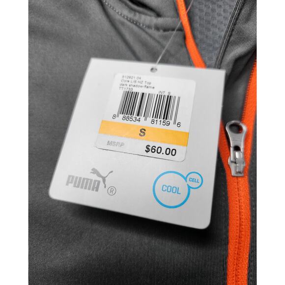 NWT Puma Core Long Sleeve Half Zip Pullover Dark Shadow/Flame Size S - Picture 2 of 5